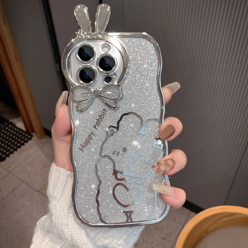 Gluschwein - Glitter Rabbit Case für iPhone mit vollständiger Objektivabdeckung Silber