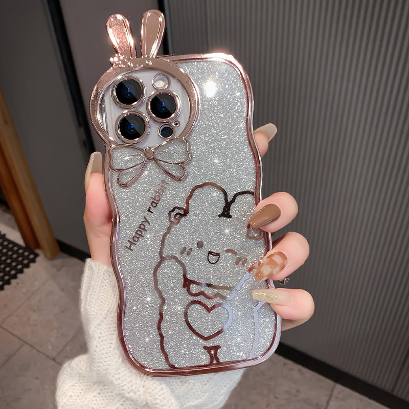 Gluschwein - Glitter Rabbit Case für iPhone mit vollständiger Objektivabdeckung Roségold