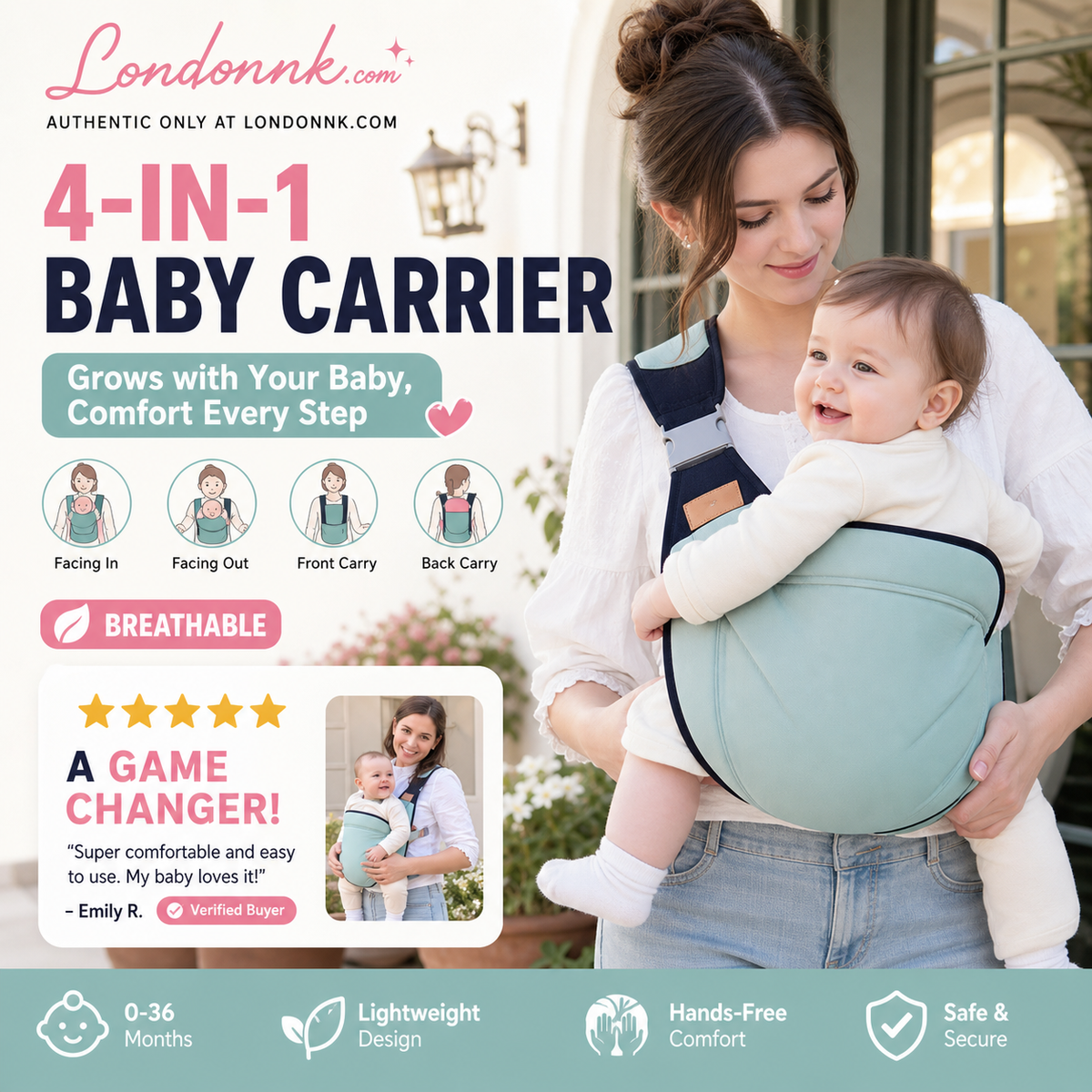 🎉 Sonderangebot 2026 – Über 30.000 verkaufte Exemplare! 👶 Atmungsaktive 4-in-1-Babytrage – 0–36 Monate, vorne/hinten/mit Blick nach innen/außen – Komfort für Eltern und Baby, ohne die Hände zu beanspruchen! ✨