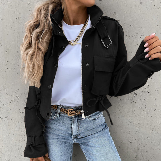 Gluschwein - 🌞Frühlingserwachen: 50% Rabatt!🎉Urban Utility Kurzjacke "Military Chic" – Mit Stehkragen & verstellbarem Kordelzug