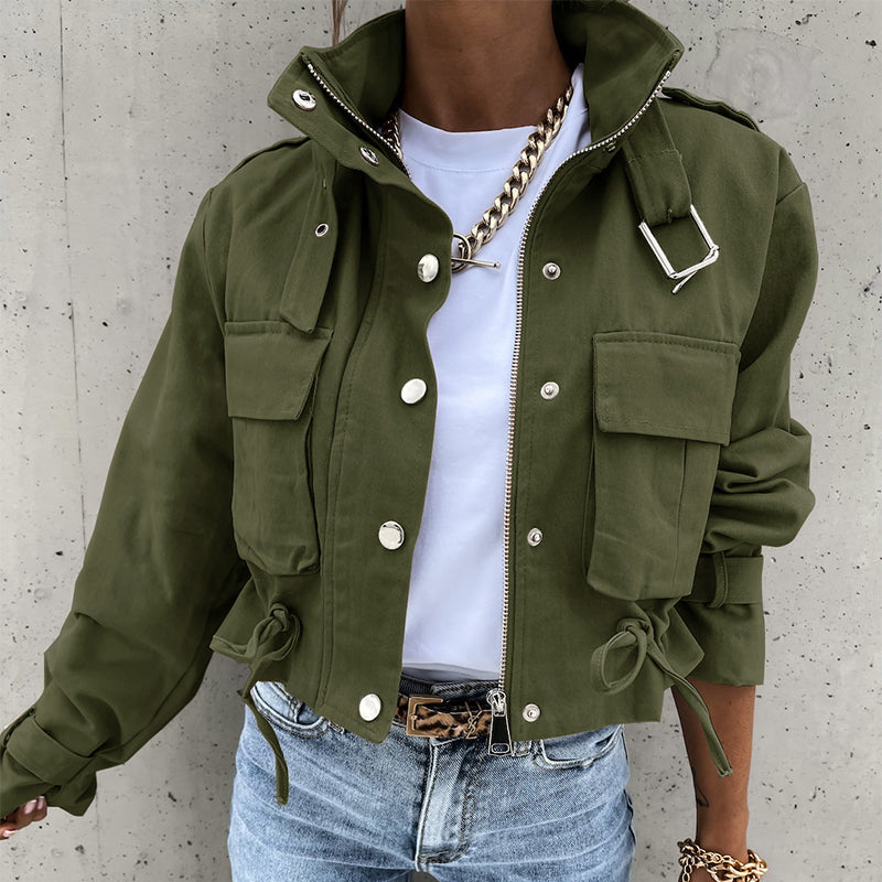 Gluschwein - 🌞Frühlingserwachen: 50% Rabatt!🎉Urban Utility Kurzjacke "Military Chic" – Mit Stehkragen & verstellbarem Kordelzug