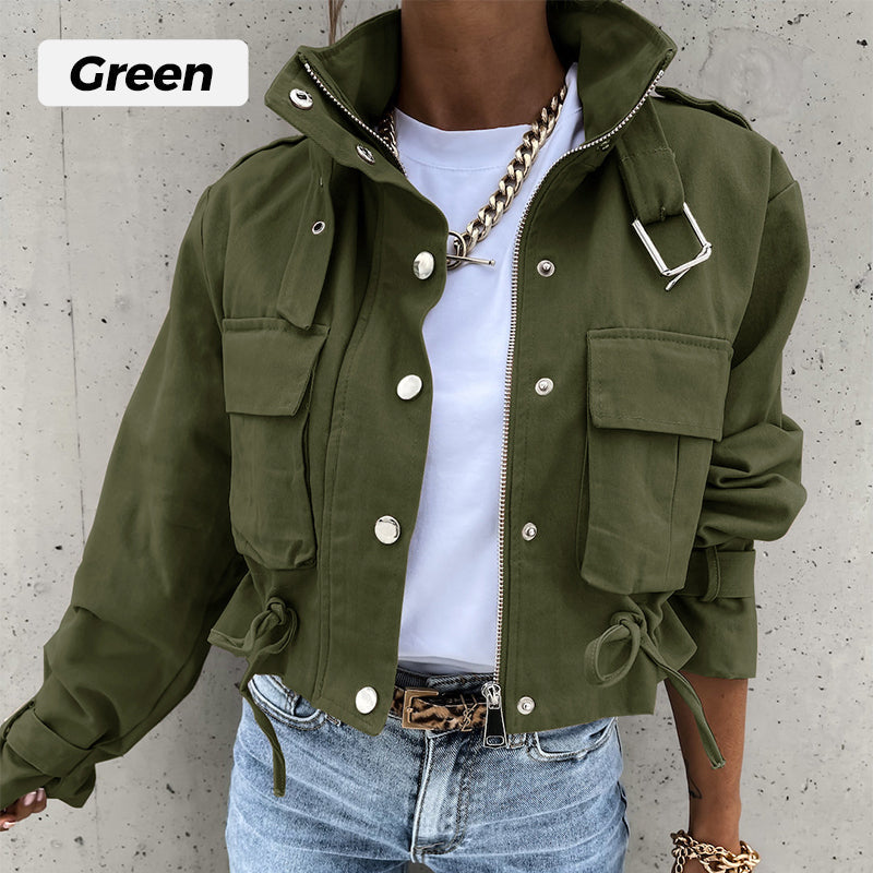 Gluschwein - 🌞Frühlingserwachen: 50% Rabatt!🎉Urban Utility Kurzjacke "Military Chic" – Mit Stehkragen & verstellbarem Kordelzug