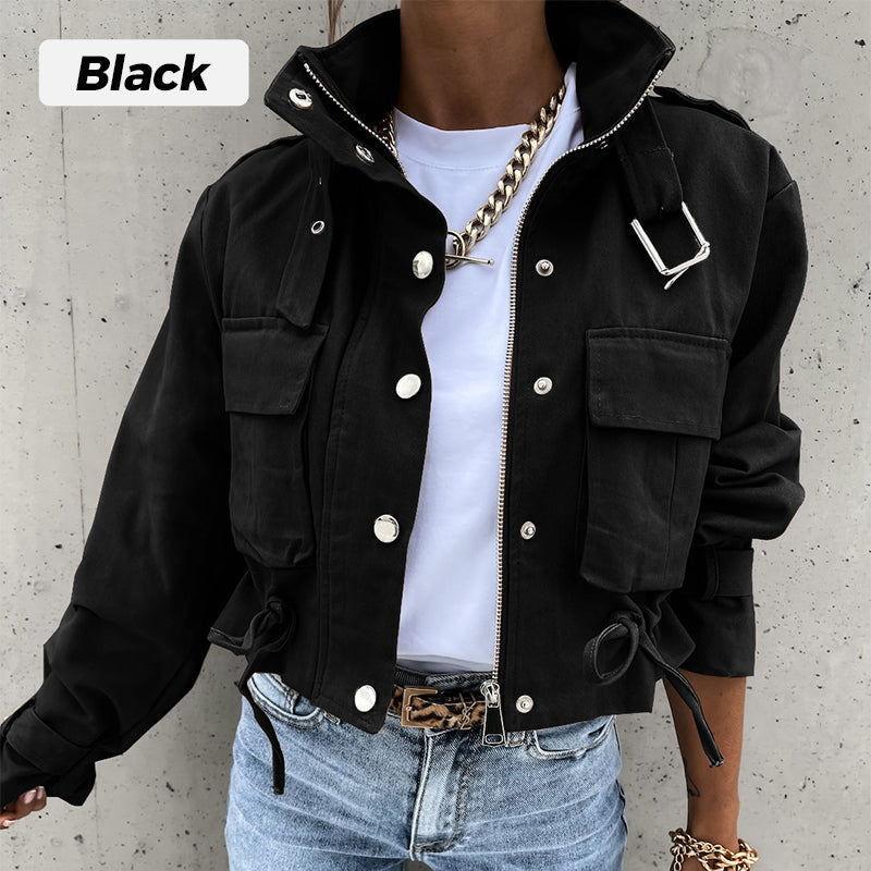Gluschwein - 🌞Frühlingserwachen: 50% Rabatt!🎉Urban Utility Kurzjacke "Military Chic" – Mit Stehkragen & verstellbarem Kordelzug