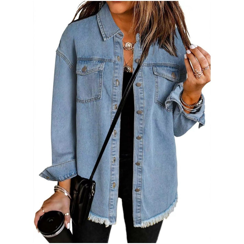 🔥Solange der Vorrat reicht 40 % Rabatt!🎉Zerrissene Jeansjacke mit Schnittkante für Damen