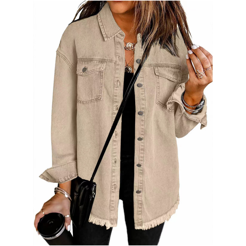 🔥Solange der Vorrat reicht 40 % Rabatt!🎉Zerrissene Jeansjacke mit Schnittkante für Damen