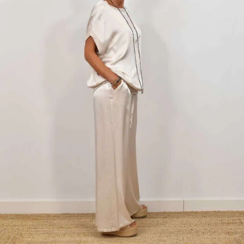 Gluschwein - Damen Satin 2-teiliges Set: Kurzarm-Top und Hose【Kaufen Sie 2 versandkostenfrei】