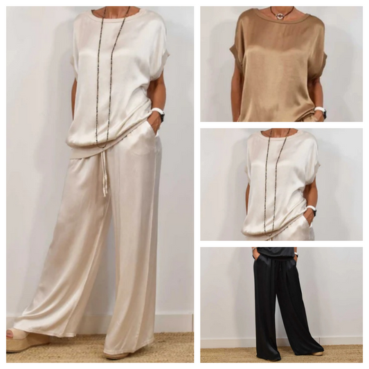 Gluschwein - Damen Satin 2-teiliges Set: Kurzarm-Top und Hose【Kaufen Sie 2 versandkostenfrei】