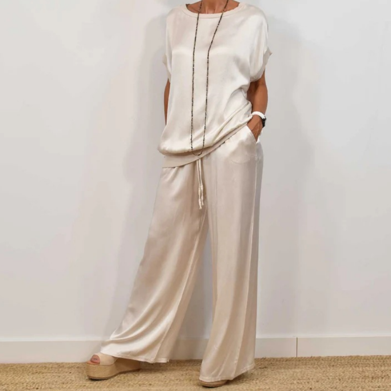 Gluschwein - Damen Satin 2-teiliges Set: Kurzarm-Top und Hose【Kaufen Sie 2 versandkostenfrei】