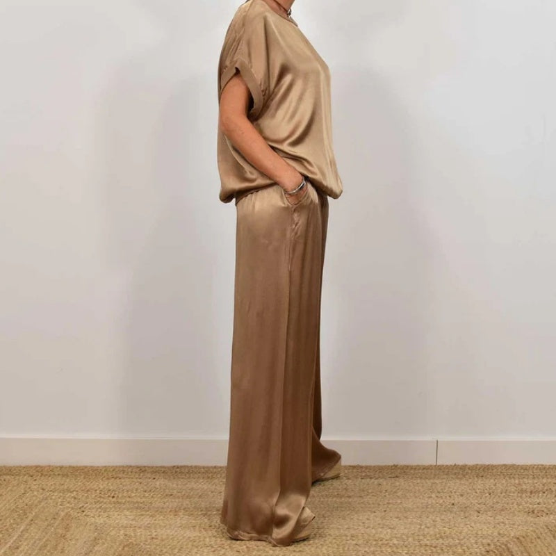 Gluschwein - Damen Satin 2-teiliges Set: Kurzarm-Top und Hose【Kaufen Sie 2 versandkostenfrei】