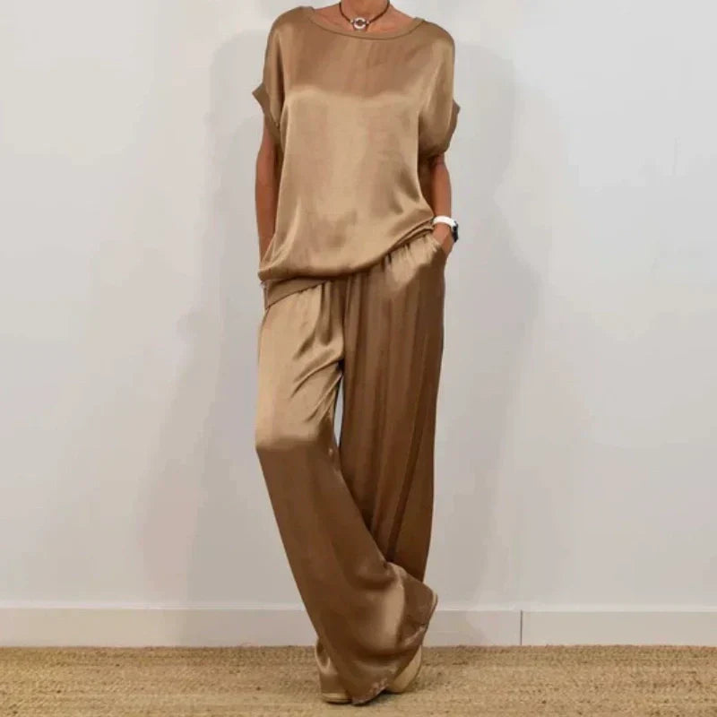 Gluschwein - Damen Satin 2-teiliges Set: Kurzarm-Top und Hose【Kaufen Sie 2 versandkostenfrei】