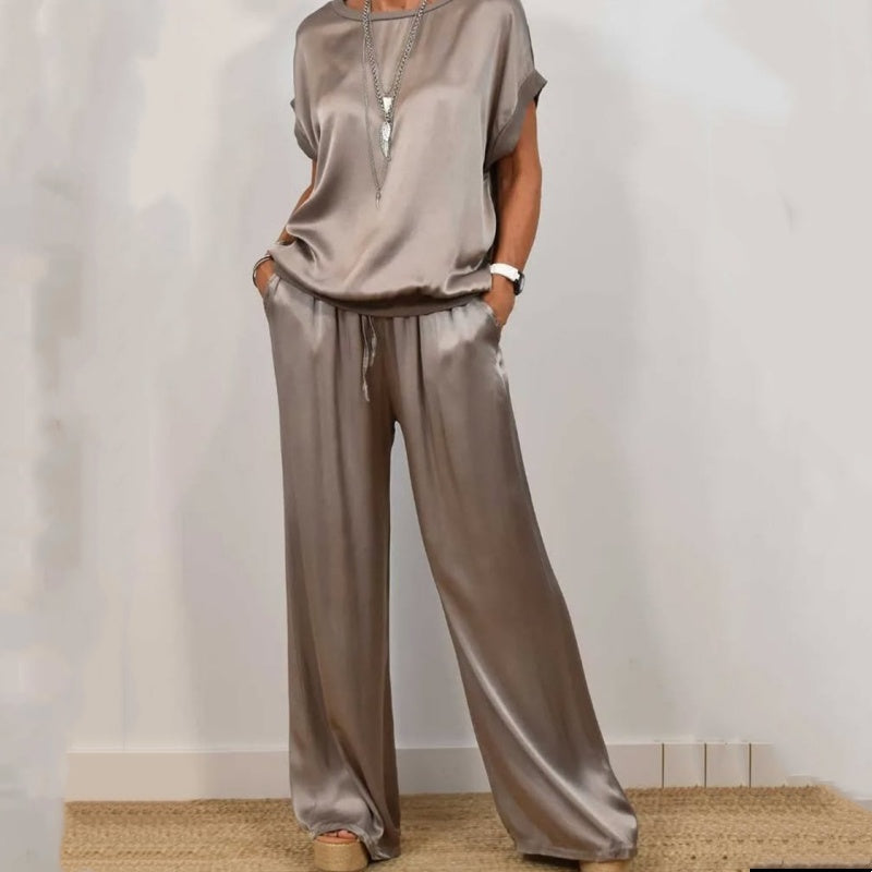 Gluschwein - Damen Satin 2-teiliges Set: Kurzarm-Top und Hose【Kaufen Sie 2 versandkostenfrei】