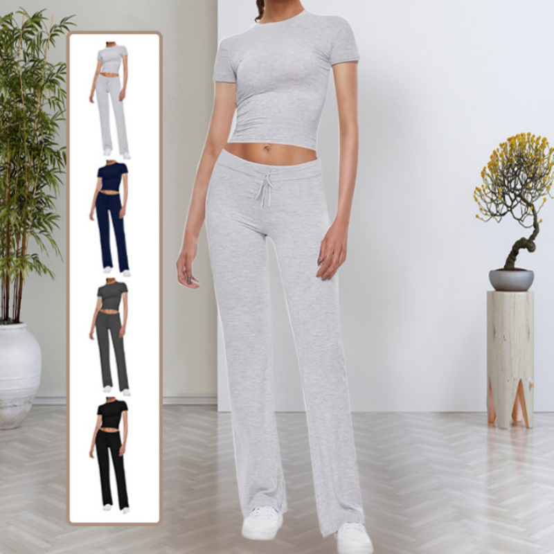 😍Zeitlich begrenzter Rabatt 49% 💥Freizeit-Set: Unifarbenes T-Shirt & Hose mit geradem Bein