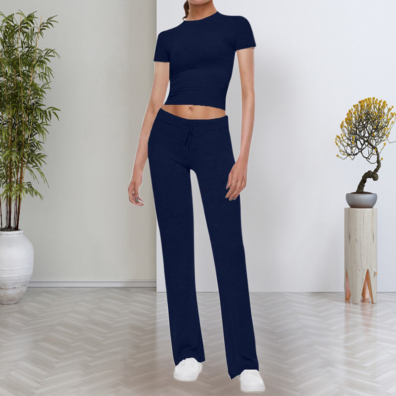 😍Zeitlich begrenzter Rabatt 49% 💥Freizeit-Set: Unifarbenes T-Shirt & Hose mit geradem Bein