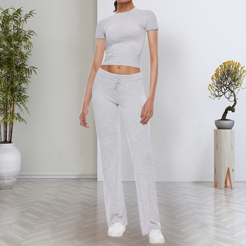 😍Zeitlich begrenzter Rabatt 49% 💥Freizeit-Set: Unifarbenes T-Shirt & Hose mit geradem Bein