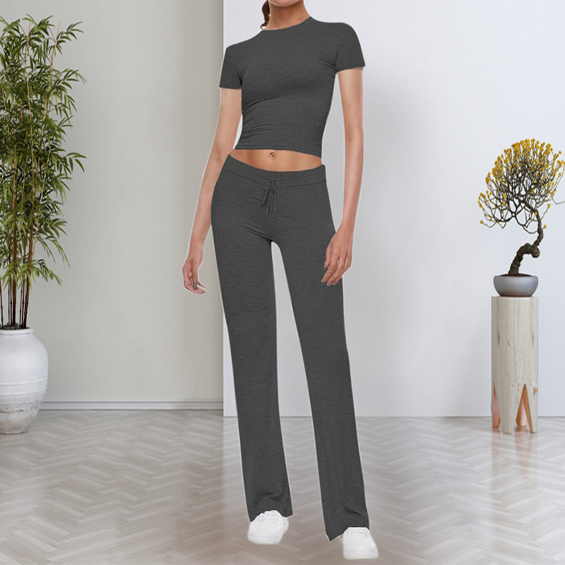 😍Zeitlich begrenzter Rabatt 49% 💥Freizeit-Set: Unifarbenes T-Shirt & Hose mit geradem Bein