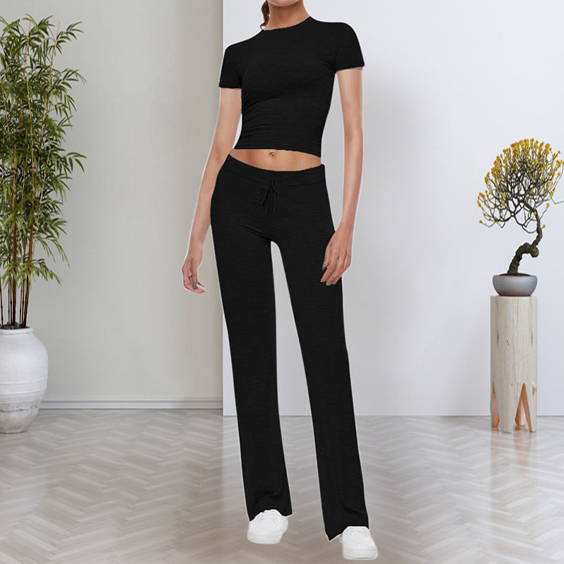 😍Zeitlich begrenzter Rabatt 49% 💥Freizeit-Set: Unifarbenes T-Shirt & Hose mit geradem Bein