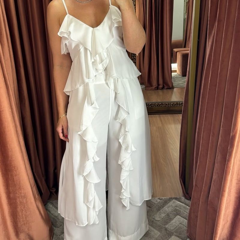 💝Le cadeau parfait pour vous✨Ensemble 2 pièces robe à volants et pantalon à bretelles spaghetti