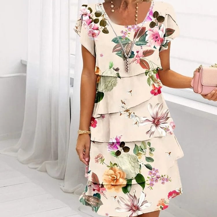Gluschwein - Kaskadenkleid mit Blumenmuster und mehreren Pflanzen