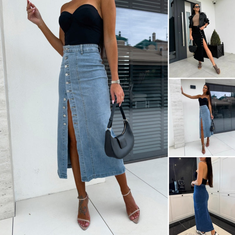 Gluschwein - 💕Nur für kurze Zeit 49 % Rabatt💕 Stilvoller, figurbetonter Jeansrock mit Knopfverschluss und Schlitz