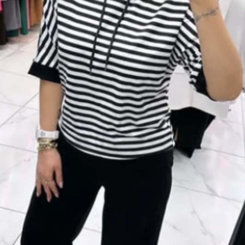 ⏳Begrenzte Zeit 50% Rabatt💥Damen-Set aus gestreiftem Oberteil und einfarbiger Hose