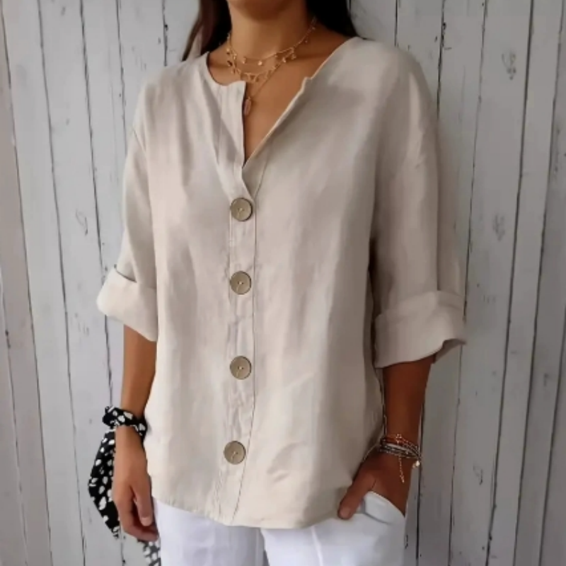 👚 50% RABATT! ✨ Damen-Mode-Button-Top – Loose Passform, Atmungsaktiv & Pflegeleicht Für Einen Entspannten, Stylischen Look 🌿