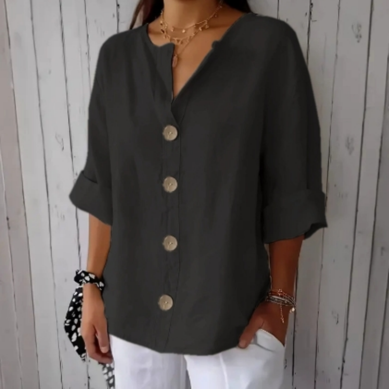 👚 50% RABATT! ✨ Damen-Mode-Button-Top – Loose Passform, Atmungsaktiv & Pflegeleicht Für Einen Entspannten, Stylischen Look 🌿
