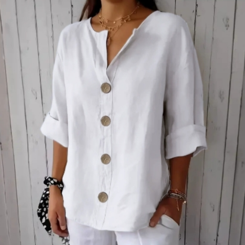 👚 50% RABATT! ✨ Damen-Mode-Button-Top – Loose Passform, Atmungsaktiv & Pflegeleicht Für Einen Entspannten, Stylischen Look 🌿