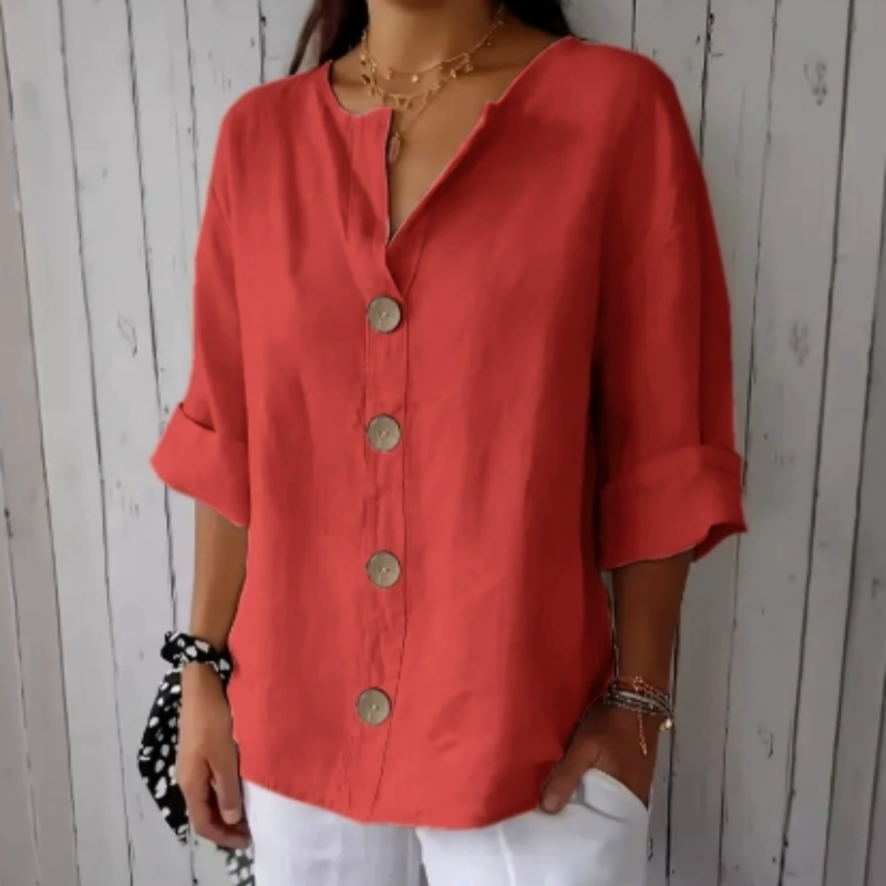 👚 50% RABATT! ✨ Damen-Mode-Button-Top – Loose Passform, Atmungsaktiv & Pflegeleicht Für Einen Entspannten, Stylischen Look 🌿