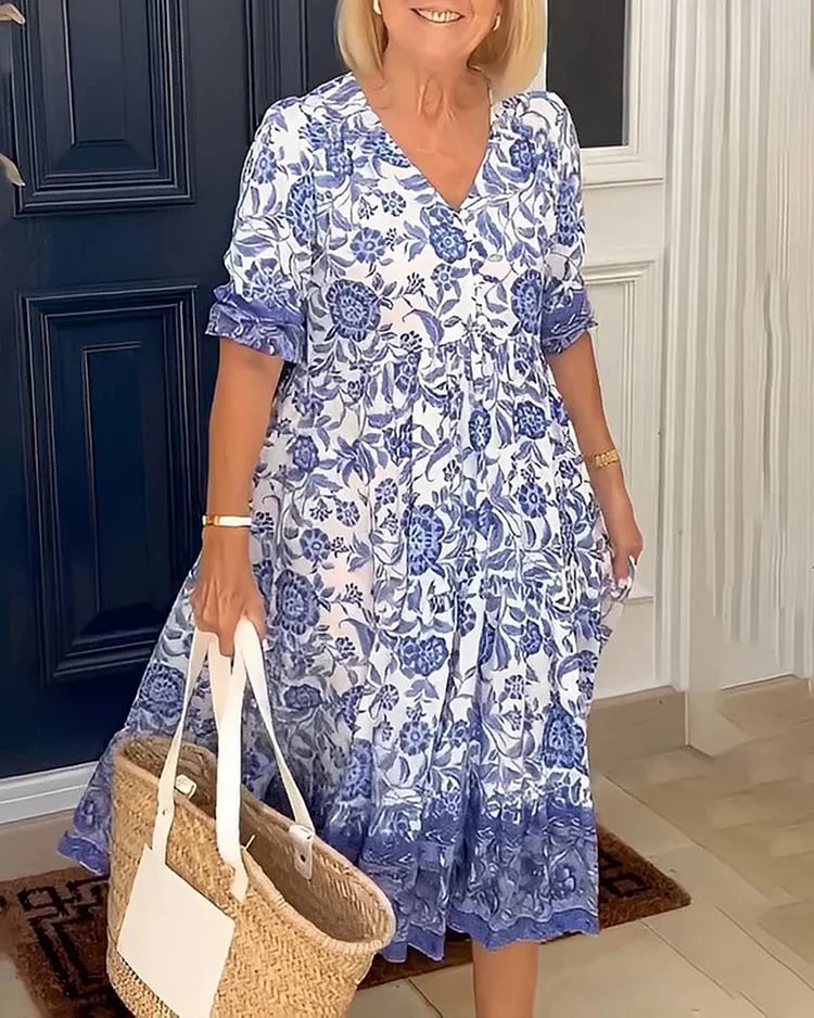 Gluschwein - ⏳Begrenzte Zeit 50% Rabatt💥New Style Bohemian Dress mit V-Ausschnitt - Bringen Sie Farbe in Ihre Garderobe