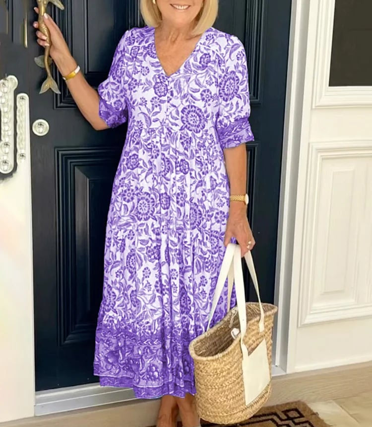Gluschwein - ⏳Begrenzte Zeit 50% Rabatt💥New Style Bohemian Dress mit V-Ausschnitt - Bringen Sie Farbe in Ihre Garderobe