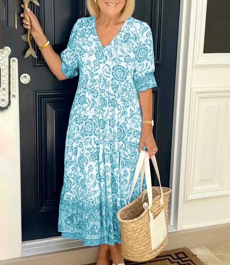 Gluschwein - ⏳Begrenzte Zeit 50% Rabatt💥New Style Bohemian Dress mit V-Ausschnitt - Bringen Sie Farbe in Ihre Garderobe
