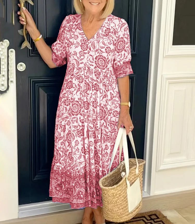 Gluschwein - ⏳Begrenzte Zeit 50% Rabatt💥New Style Bohemian Dress mit V-Ausschnitt - Bringen Sie Farbe in Ihre Garderobe