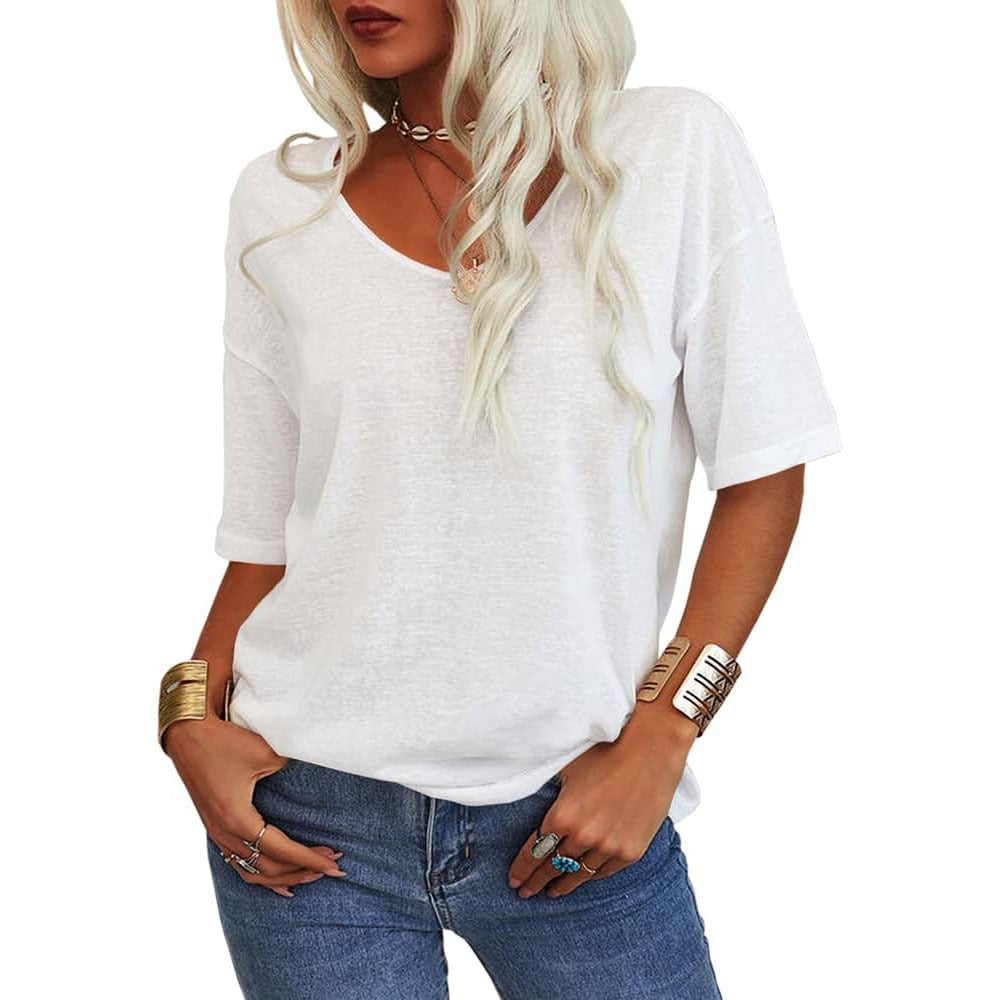 🔥Letzter Tag 63 % Rabatt🔥Einfarbiges Damen-T-Shirt mit V-Ausschnitt – 12 FARBEN