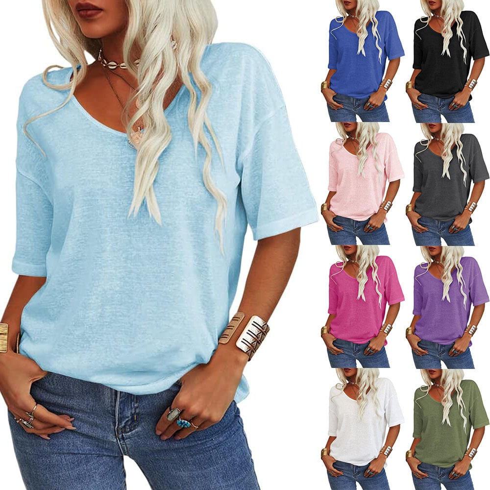🔥Letzter Tag 63 % Rabatt🔥Einfarbiges Damen-T-Shirt mit V-Ausschnitt – 12 FARBEN