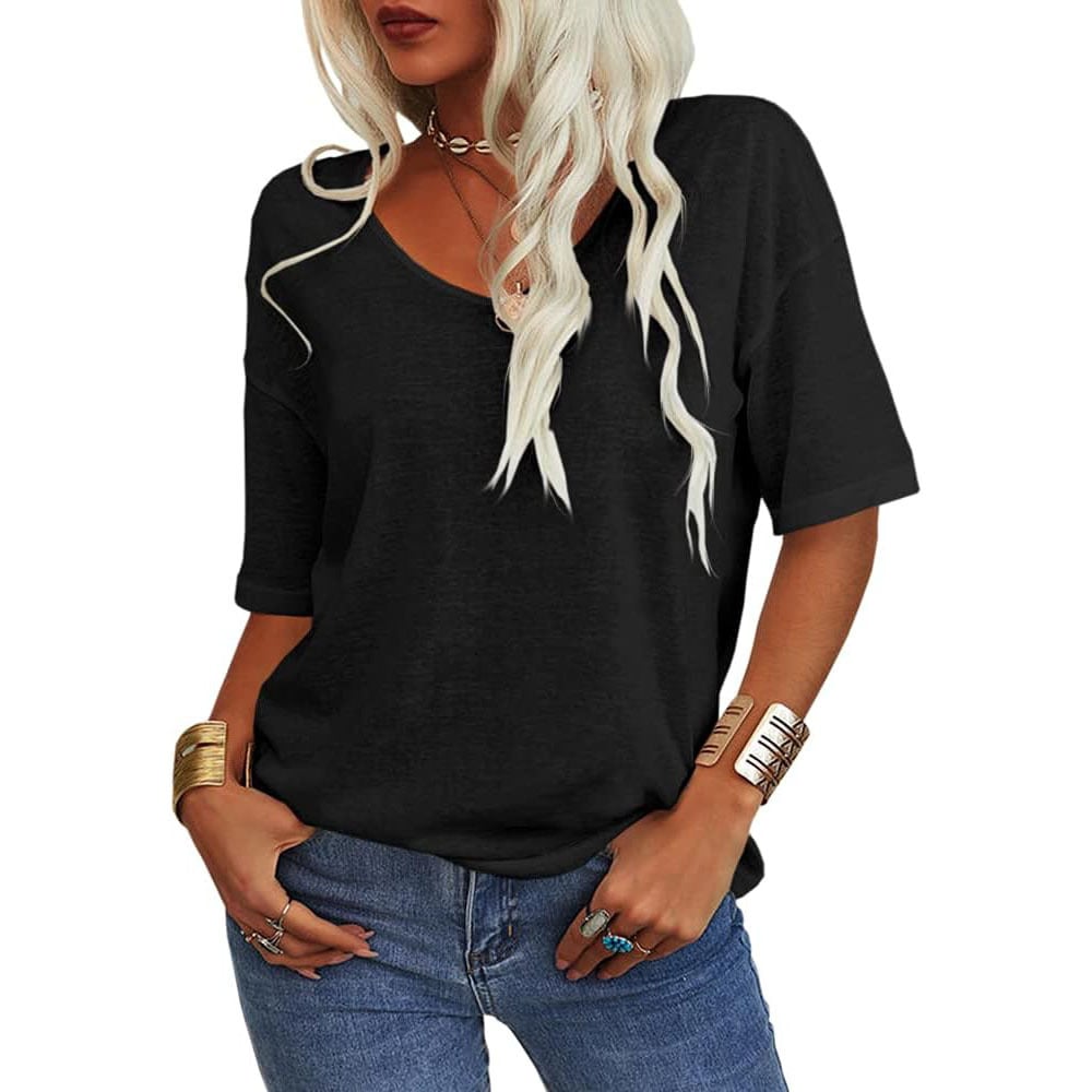 🔥Letzter Tag 63 % Rabatt🔥Einfarbiges Damen-T-Shirt mit V-Ausschnitt – 12 FARBEN