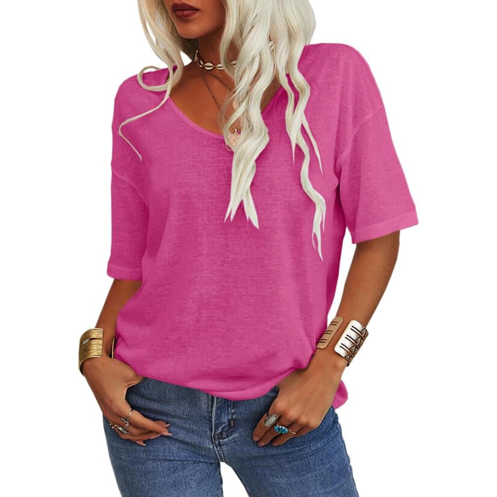 🔥Letzter Tag 63 % Rabatt🔥Einfarbiges Damen-T-Shirt mit V-Ausschnitt – 12 FARBEN