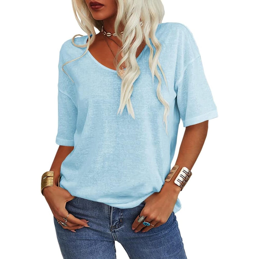 🔥Letzter Tag 63 % Rabatt🔥Einfarbiges Damen-T-Shirt mit V-Ausschnitt – 12 FARBEN