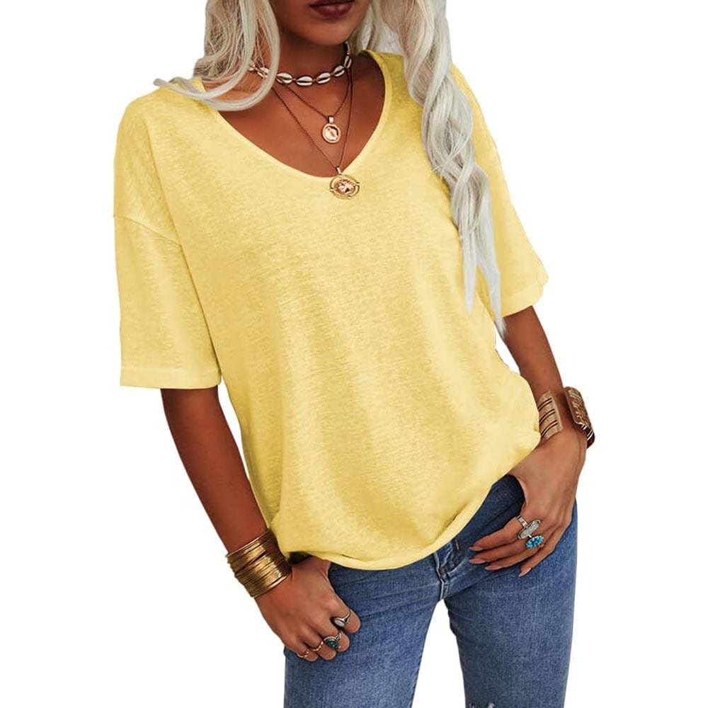 🔥Letzter Tag 63 % Rabatt🔥Einfarbiges Damen-T-Shirt mit V-Ausschnitt – 12 FARBEN