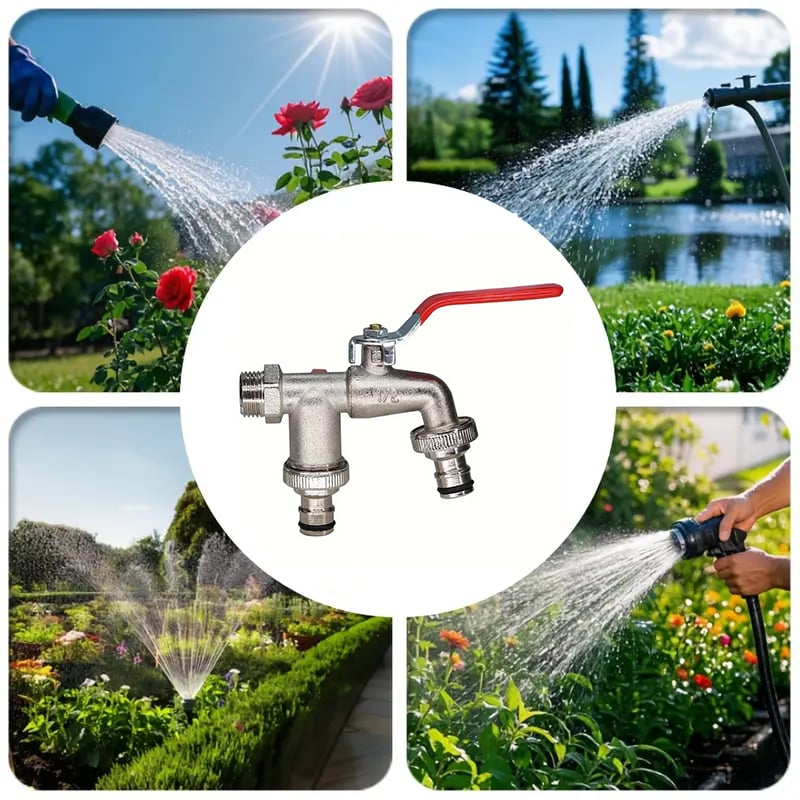 💥 -50% AKTION 🔥 Doppel-Auslauf Wasserhahn für den Garten 🚰 aus Edelstahl – langlebig, stabil & praktisch regelbar