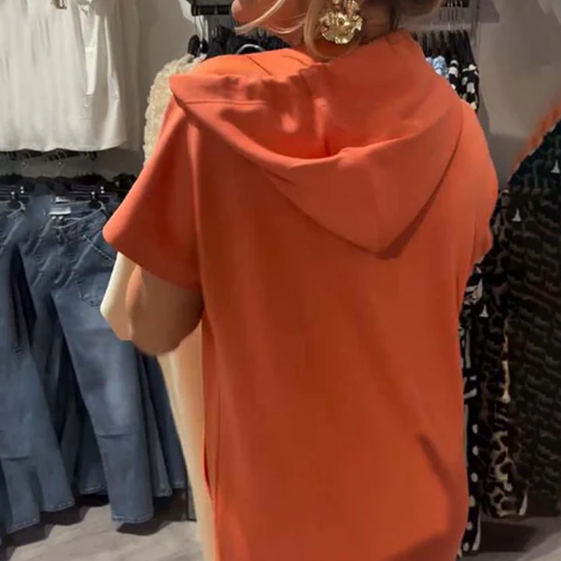 🌸49% Rabatt！🎉 Damen Kapuzenkleid mit kurzen Ärmeln – lockere, lange, einfarbige Passform – perfekt für Zuhause & unterwegs