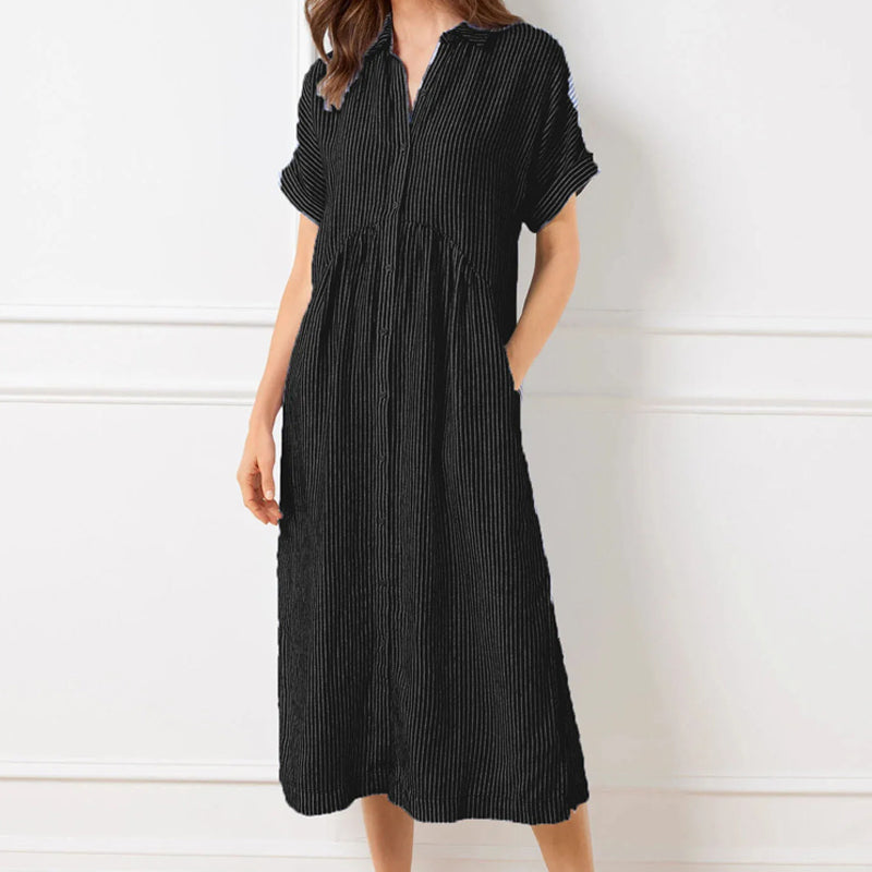 🎁Neu eingetroffen 49% reduziert💥Gestreiftes Hemdblusenkleid mit Reverskragen und Knopfleiste | Mit praktischen Taschen
