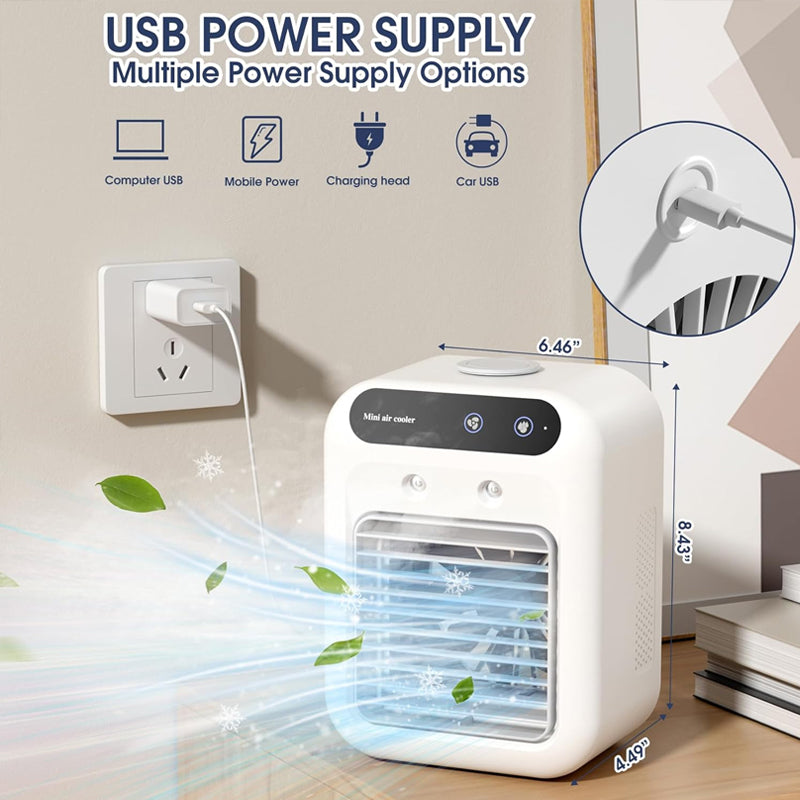 ❄️🌬️ Mini Air Cooler 3-in-1 – Kühlt, befeuchtet & duftet! Perfekt für Schreibtisch & Schlafbereich