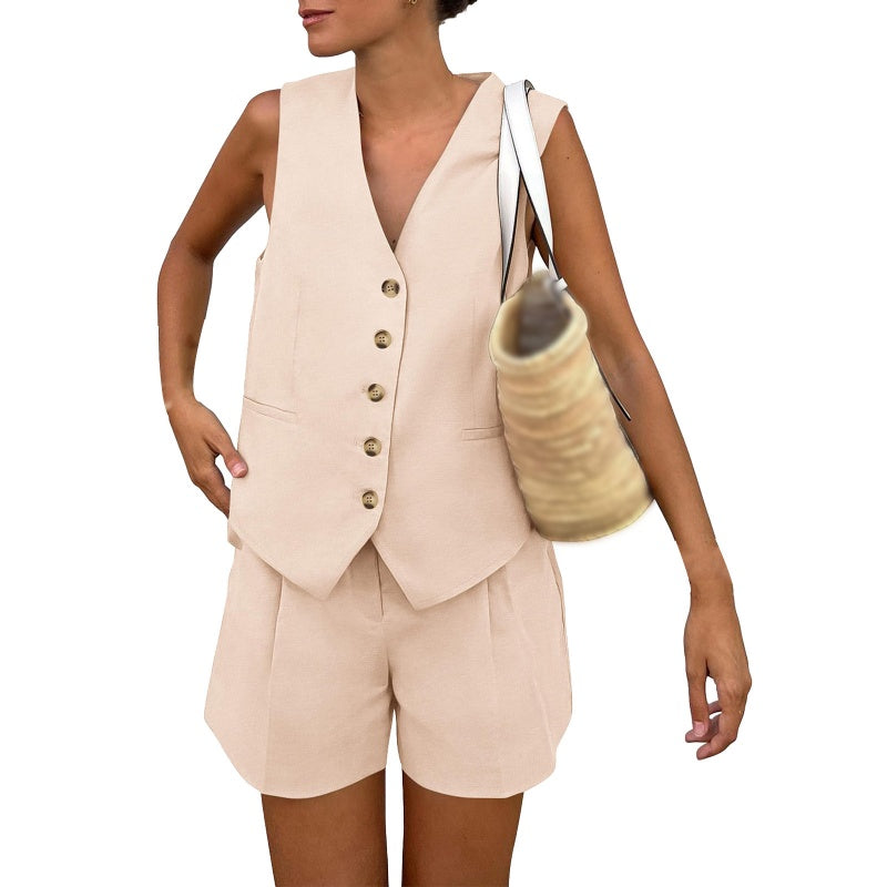 Gluschwein - Lässiges, ärmelloses Damen-Zweiteiler-Set aus Oberteil und Shorts mit V-Ausschnitt