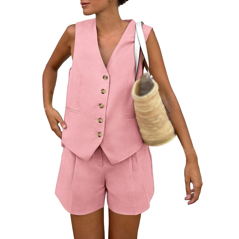 Gluschwein - Lässiges, ärmelloses Damen-Zweiteiler-Set aus Oberteil und Shorts mit V-Ausschnitt