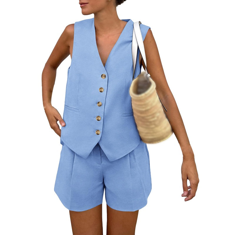 Gluschwein - Lässiges, ärmelloses Damen-Zweiteiler-Set aus Oberteil und Shorts mit V-Ausschnitt
