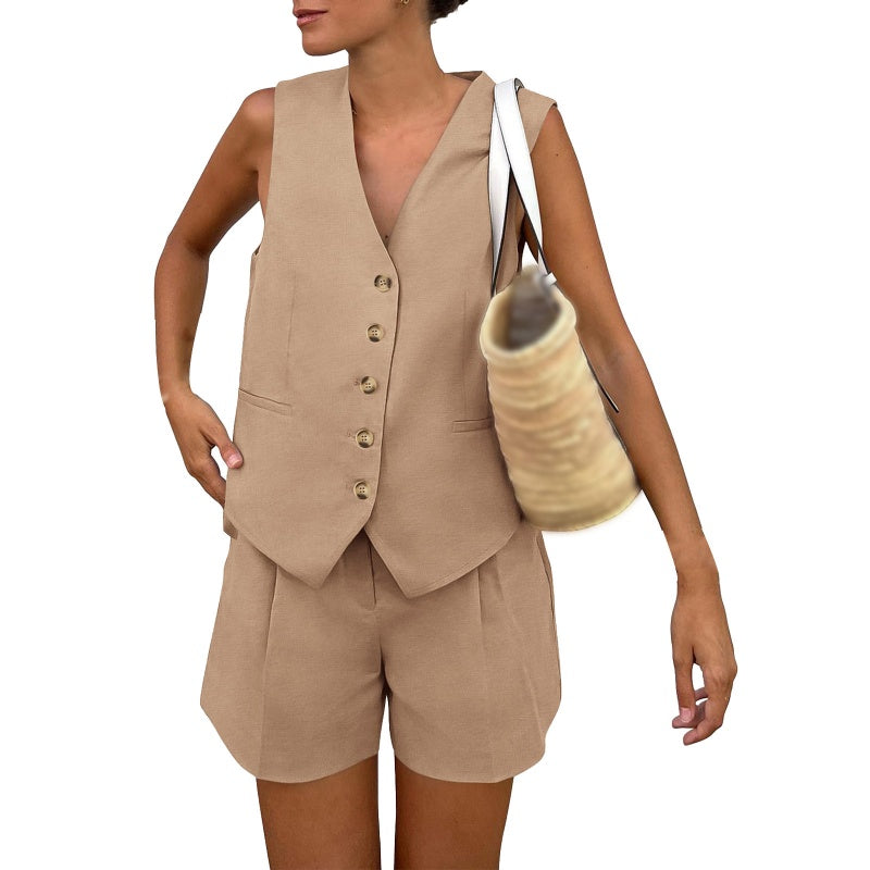 Gluschwein - Lässiges, ärmelloses Damen-Zweiteiler-Set aus Oberteil und Shorts mit V-Ausschnitt