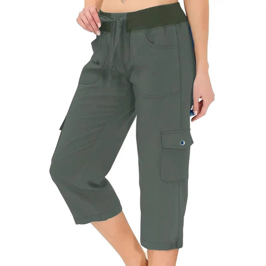 👖Damen 3/4-Cargohose mit hoher Taille & Kordelzug – Leichte Sommerhose mit vielen Taschen für Alltag & Outdoor🌸