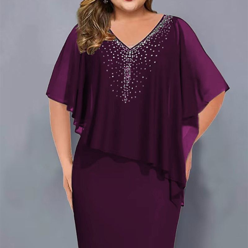 🌸Sommer-Sonderangebote 2026💐Cape-Kleid mit V-Ausschnitt und Strassverzierung sowie Chiffon-Überzug