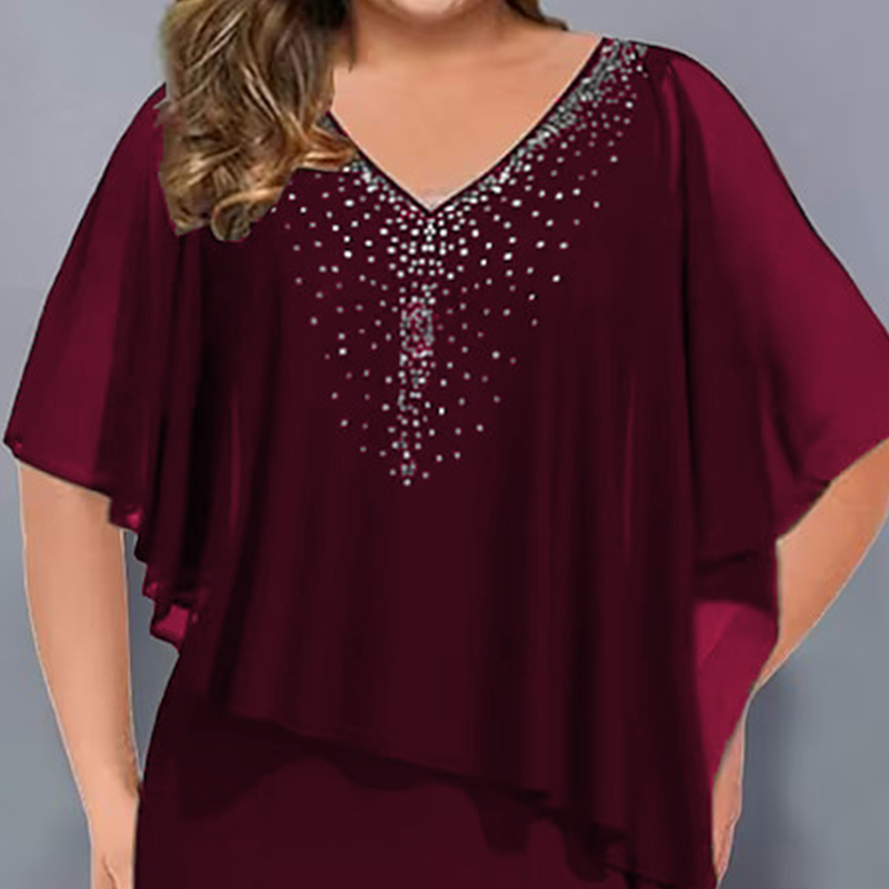 🌸Sommer-Sonderangebote 2026💐Cape-Kleid mit V-Ausschnitt und Strassverzierung sowie Chiffon-Überzug