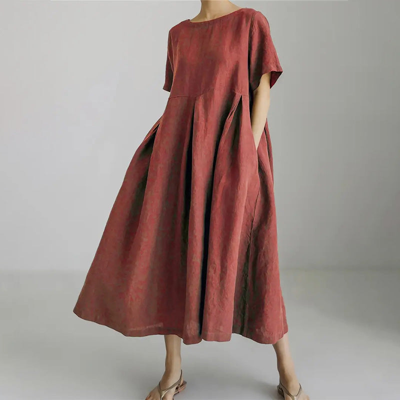 🌺 LIMITIERT: 49% RABATT! 🔥Lässiges Damenkleid mit lockerer Passform, Rundhalsausschnitt und Taschen